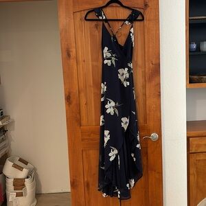 Lulus wrap dress navy (pink, green details) size s